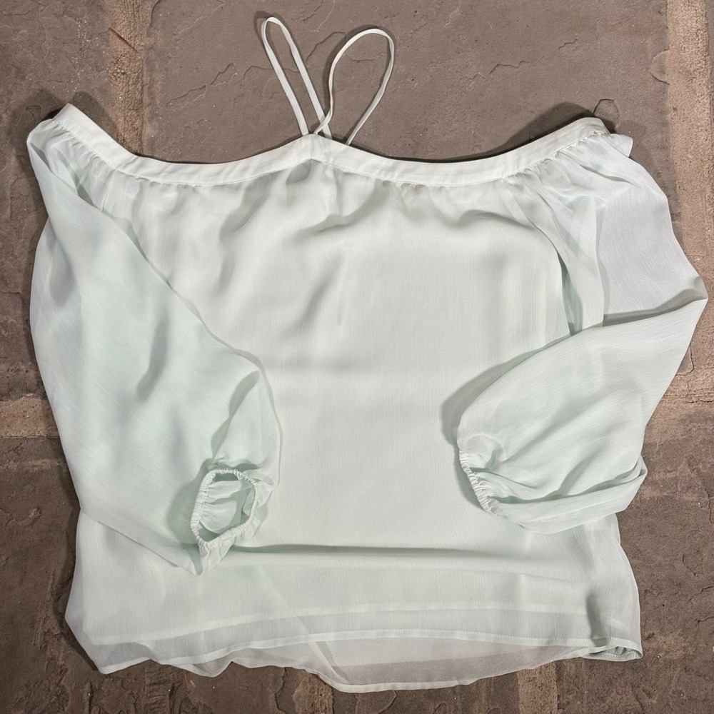 WAYF Womens Mint‎ Green Off The Shoulder Halter Blouse Long Sleeve Medium Flowy